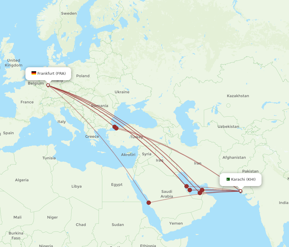 KHI to FRA flights and routes map