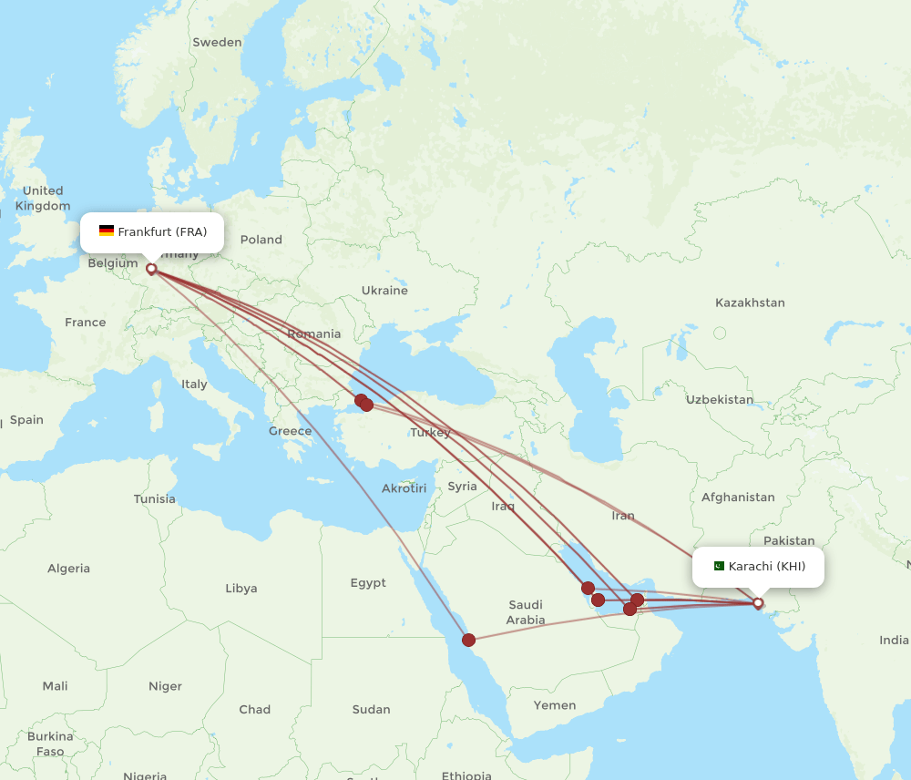 KHI-FRA flight routes