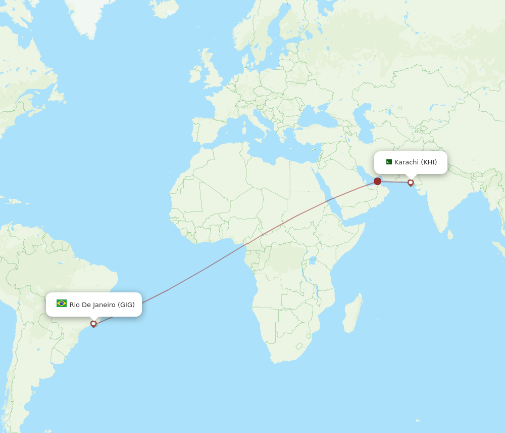 Rio De Janeiro - Karachi route map and flight paths