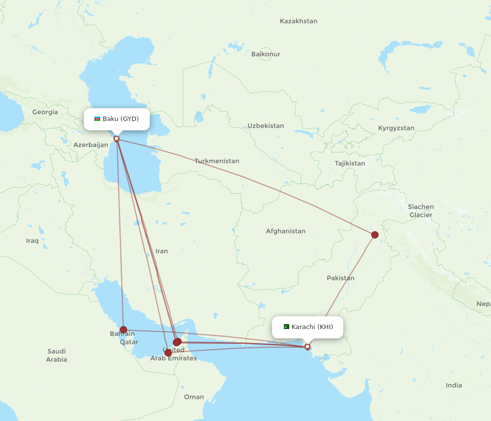 KHI to GYD flights and routes map