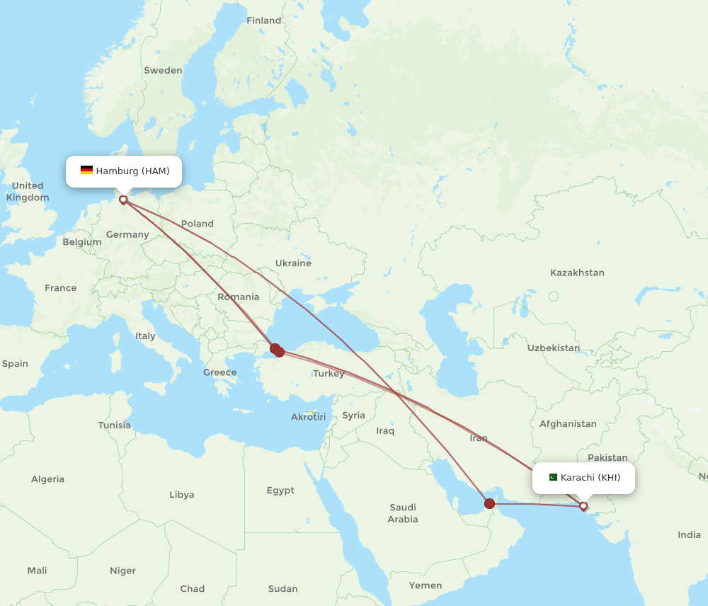 KHI-HAM flight routes