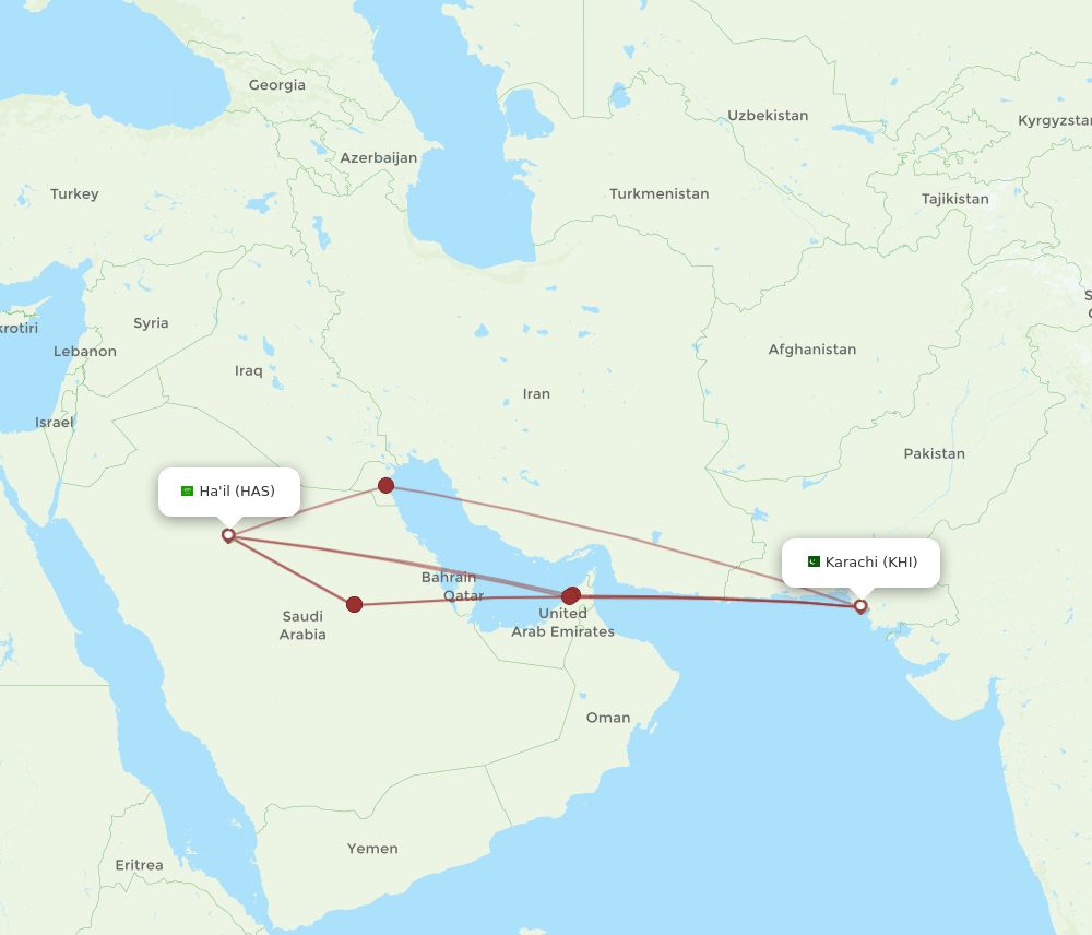 KHI-HAS flight routes
