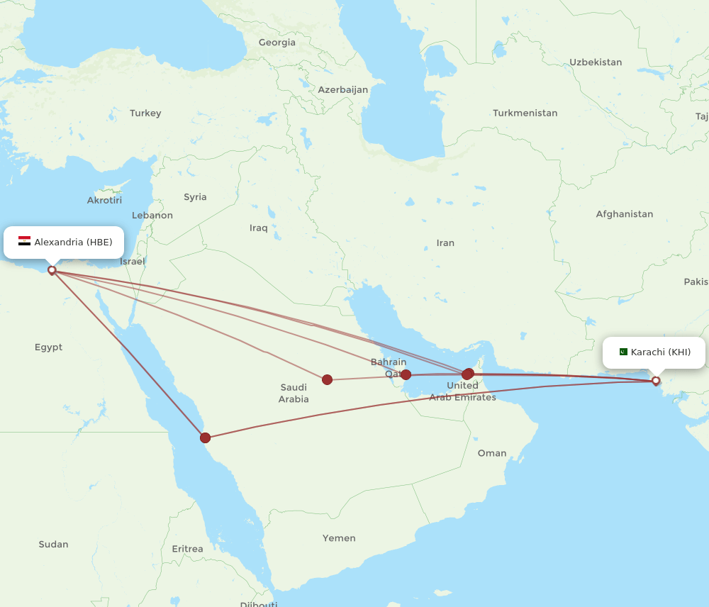 KHI to HBE flights and routes map