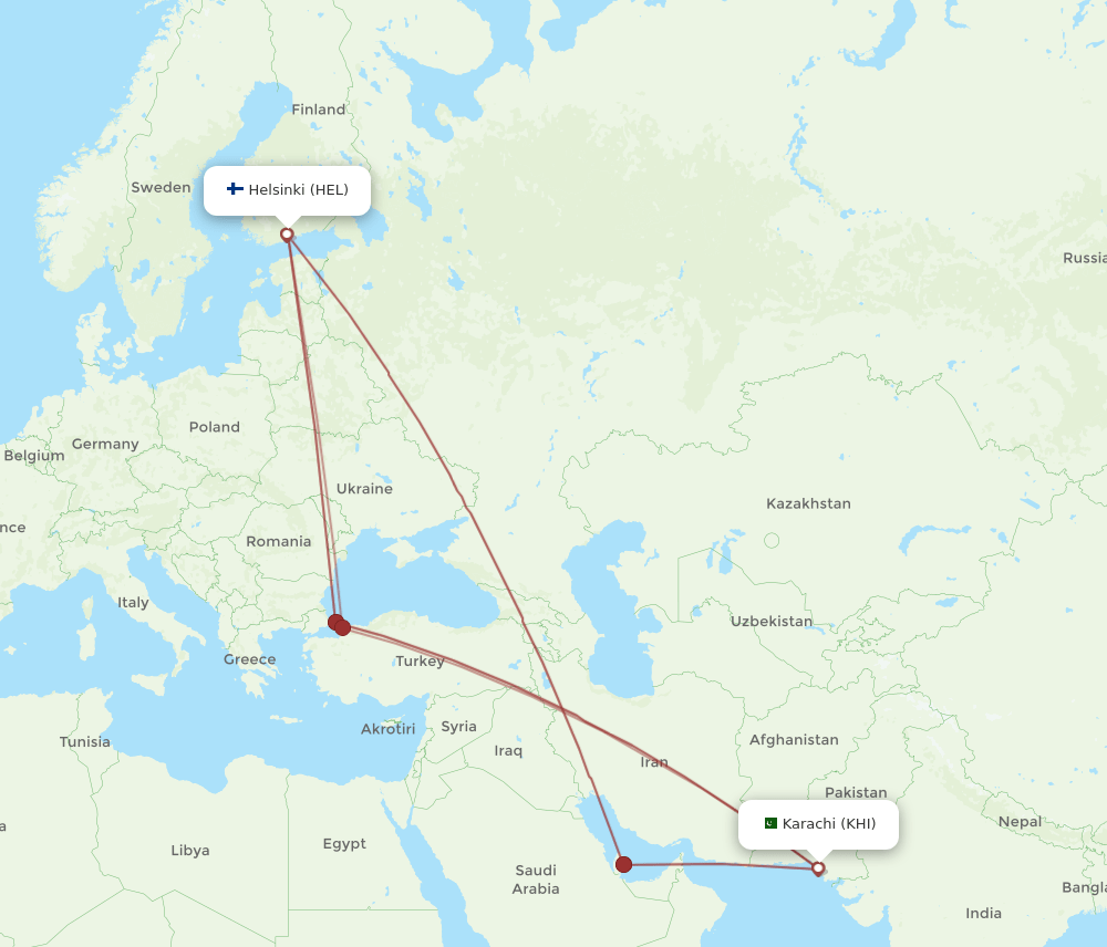 KHI to HEL flights and routes map
