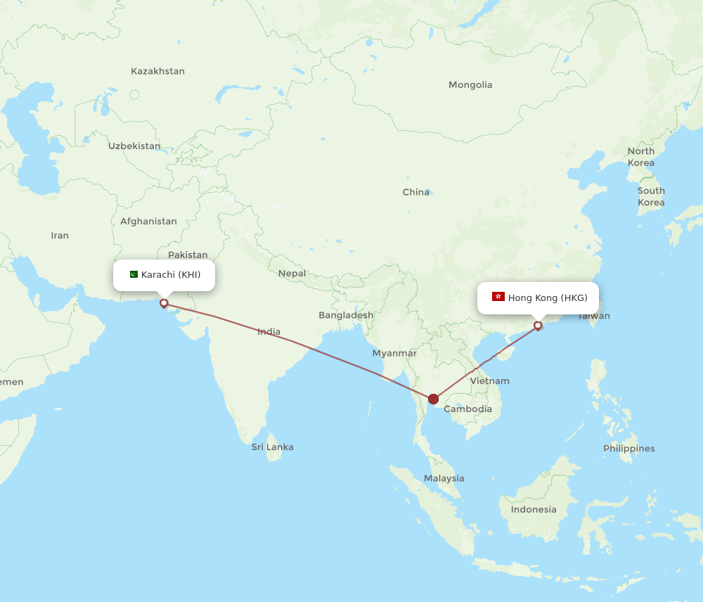 KHI to HKG flights and routes map