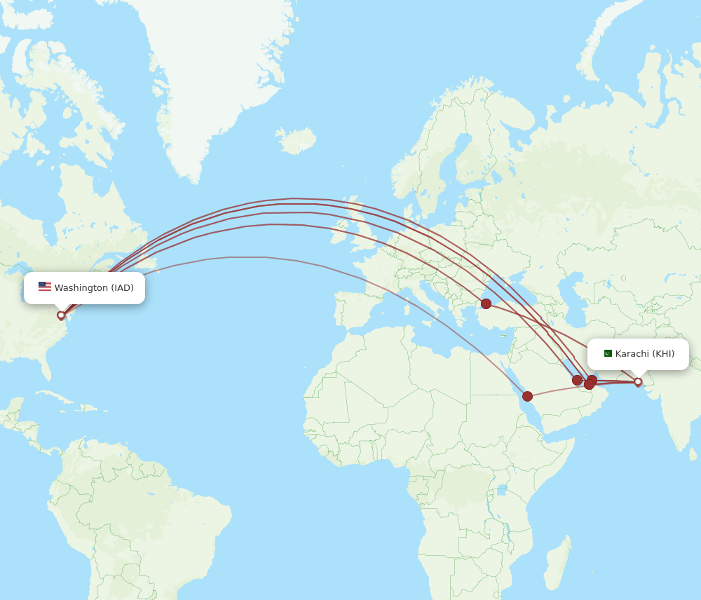 KHI-IAD flight routes