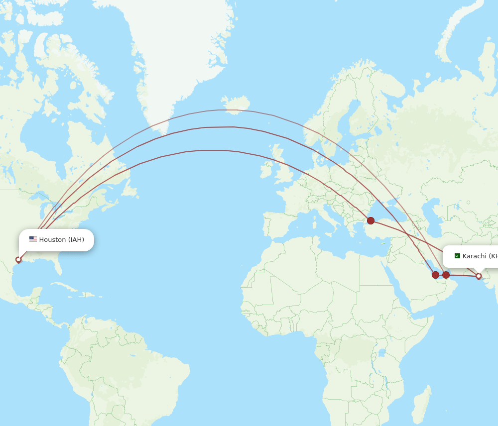 KHI to IAH flights and routes map