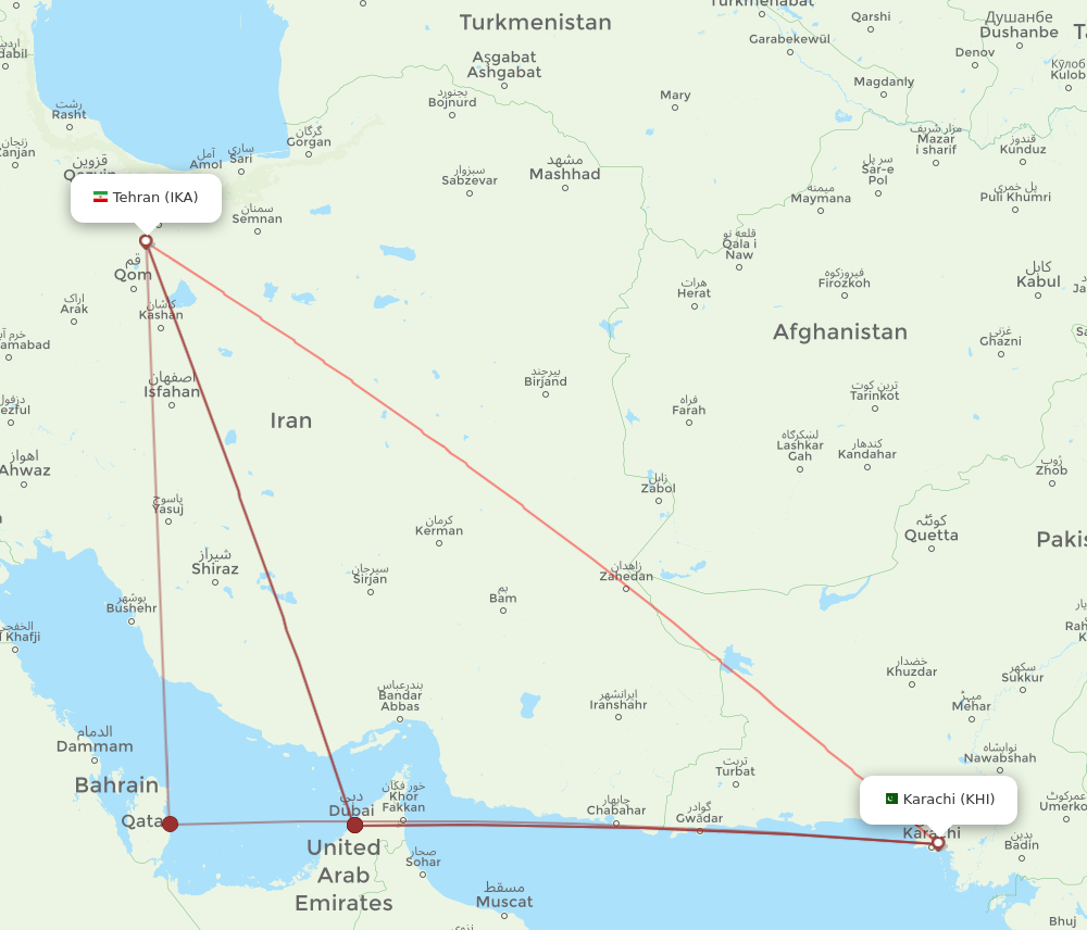 KHI to IKA flights and routes map
