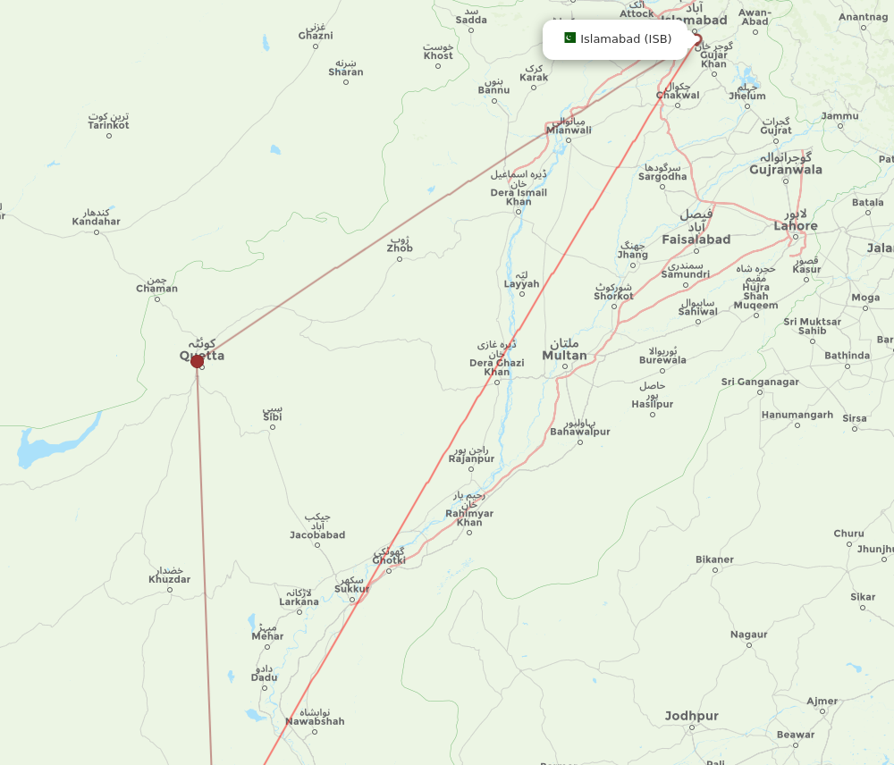KHI to ISB flights and routes map