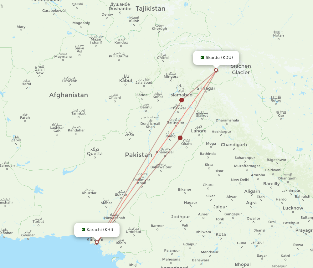 KHI to KDU flights and routes map