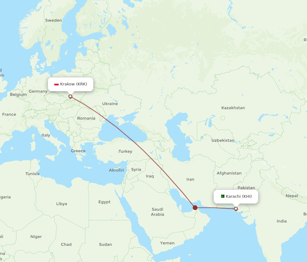 KHI to KRK flights and routes map