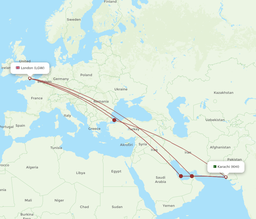 KHI-LGW flight routes