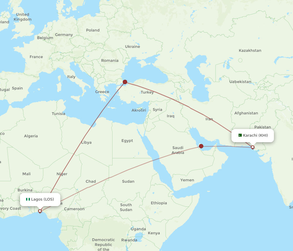 KHI-LOS flight routes