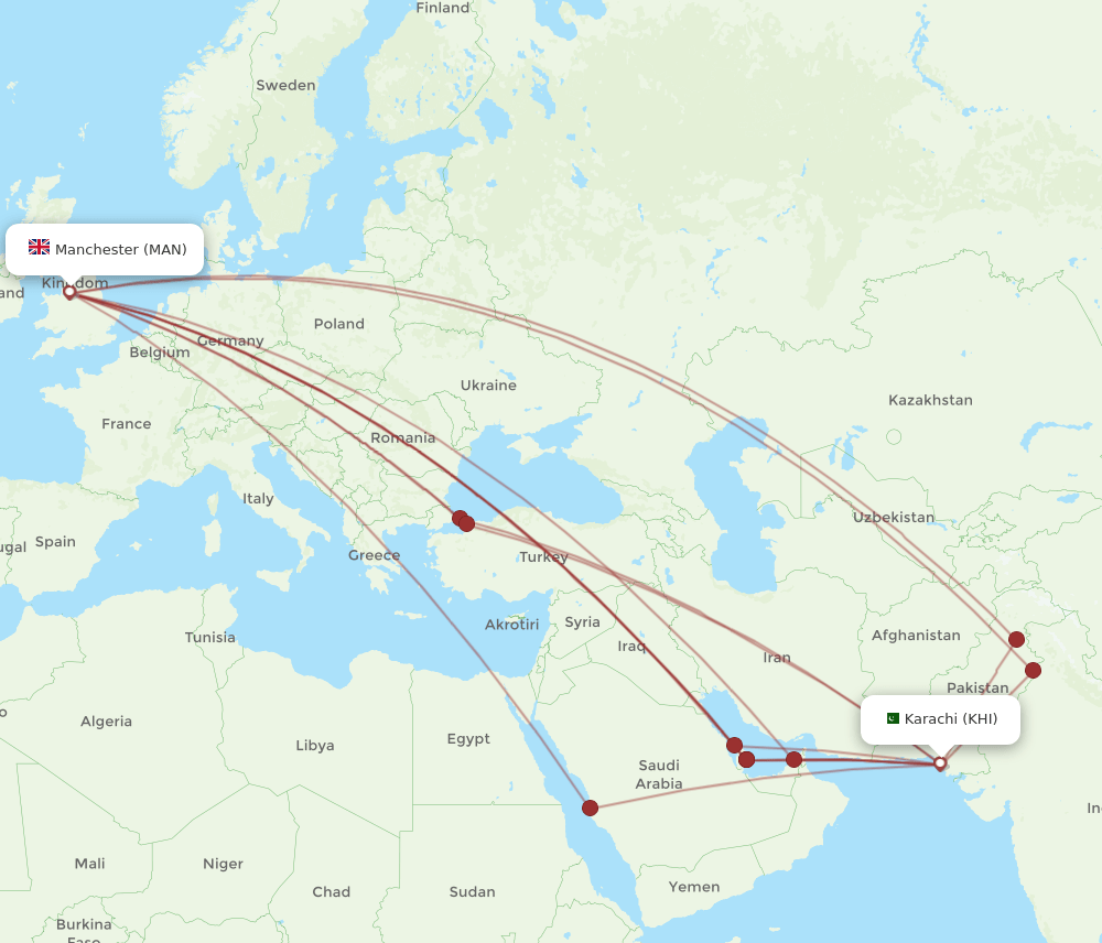 KHI-MAN flight routes