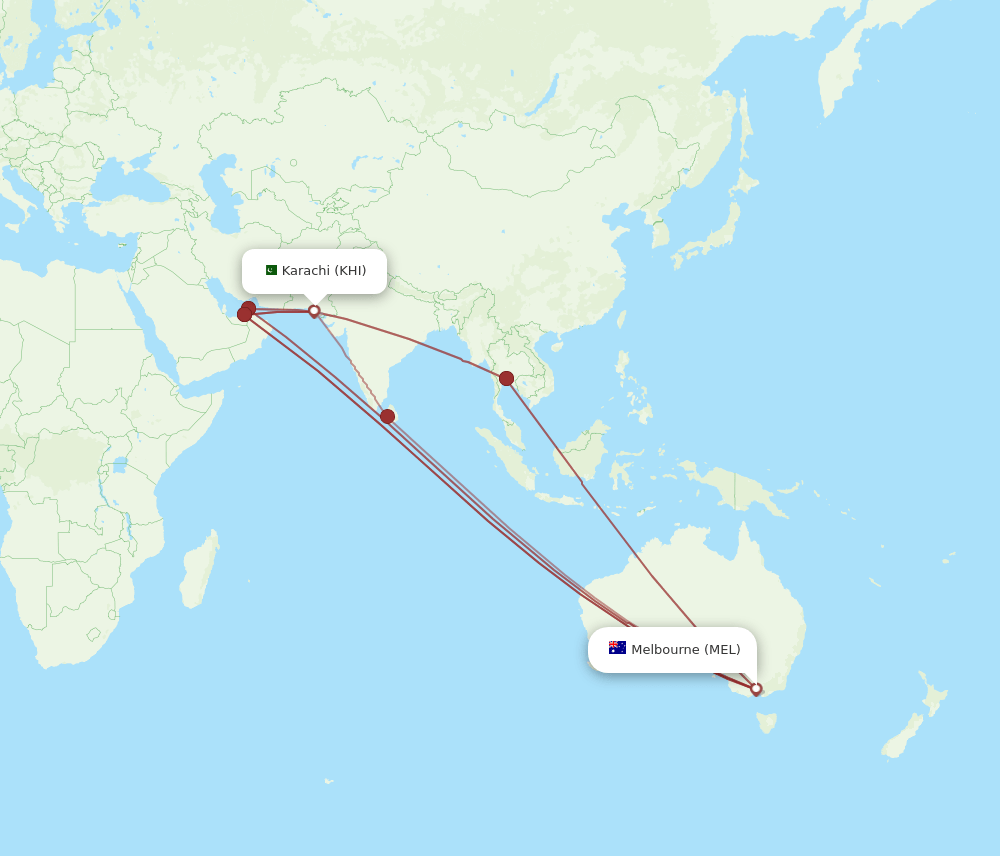 KHI to MEL flights and routes map
