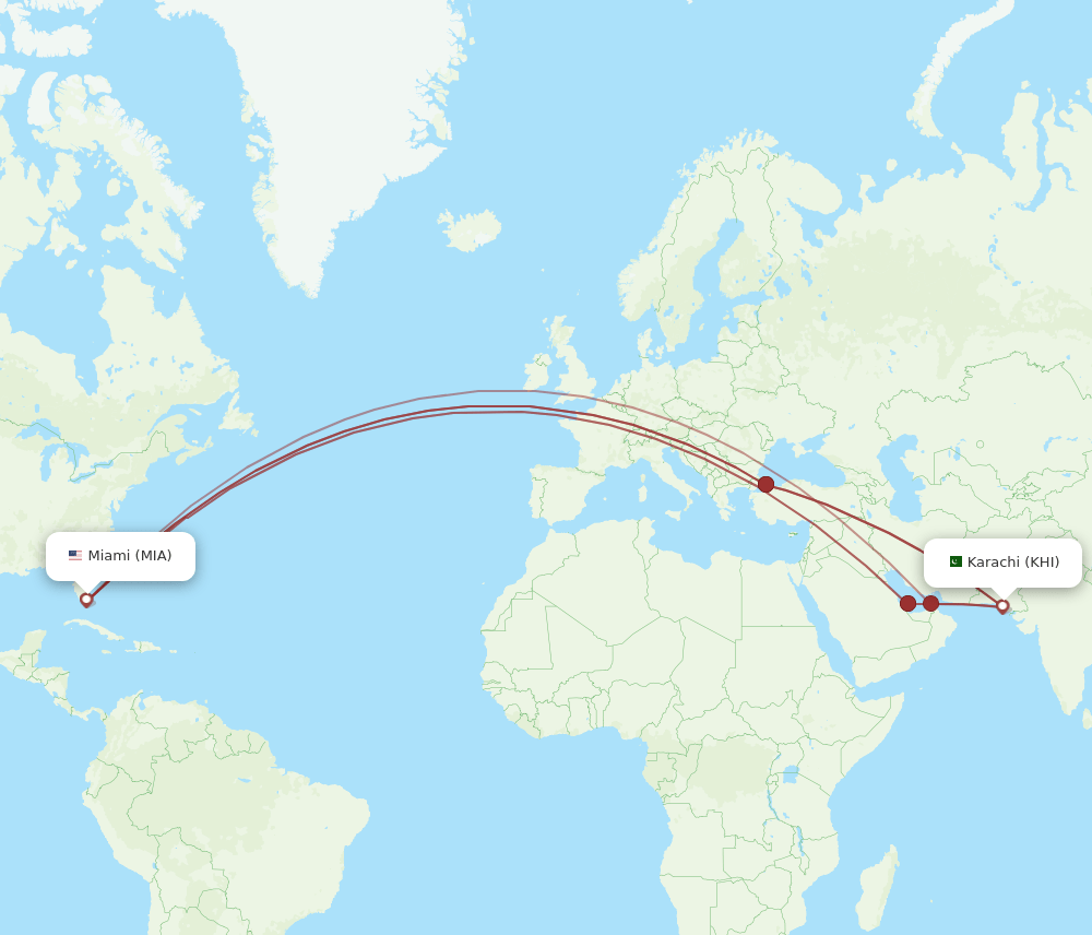 KHI-MIA flight routes