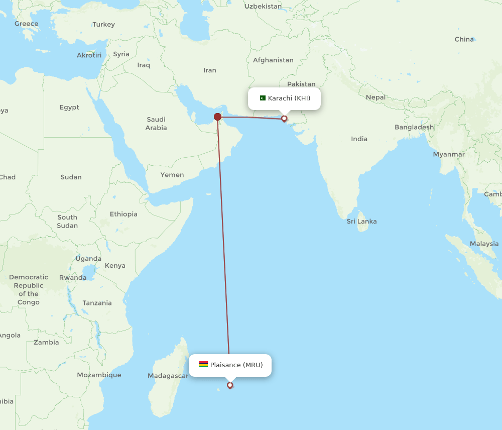 KHI-MRU flight routes