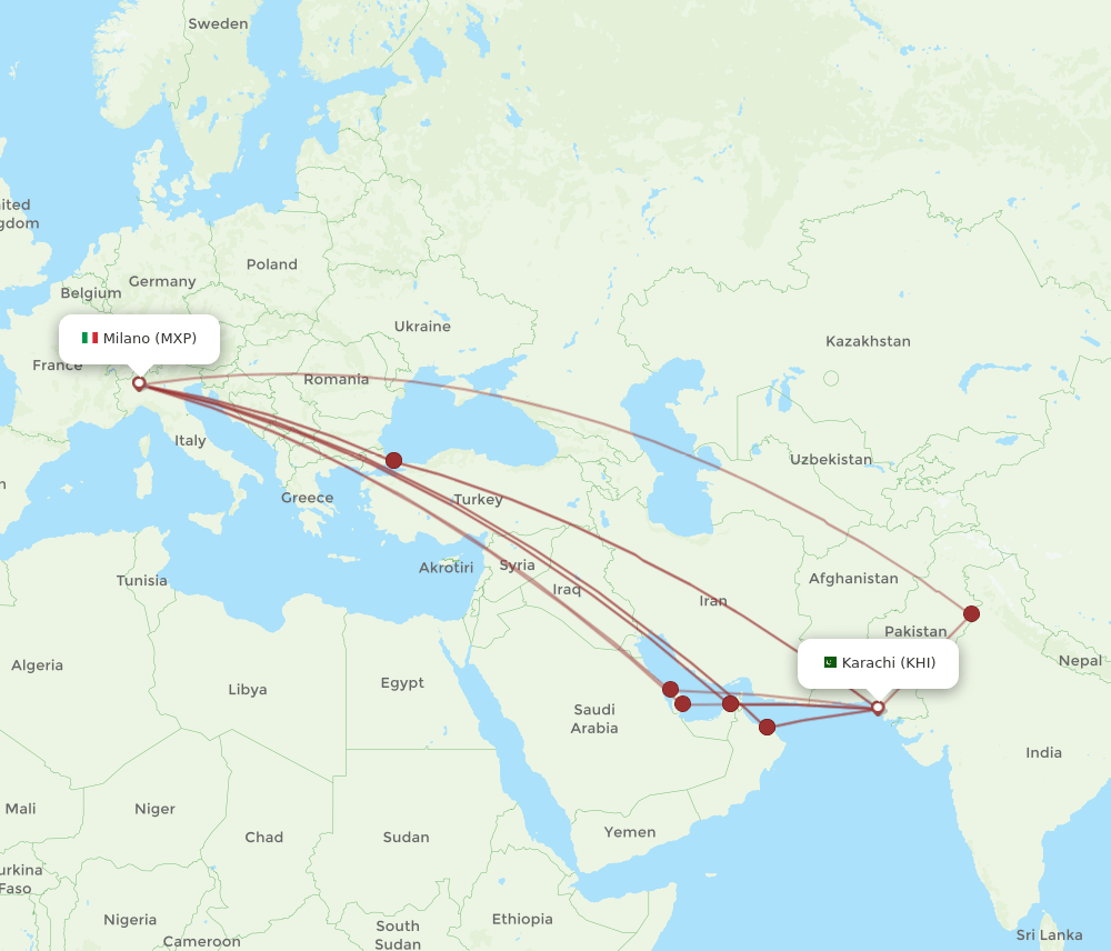 KHI-MXP flight routes