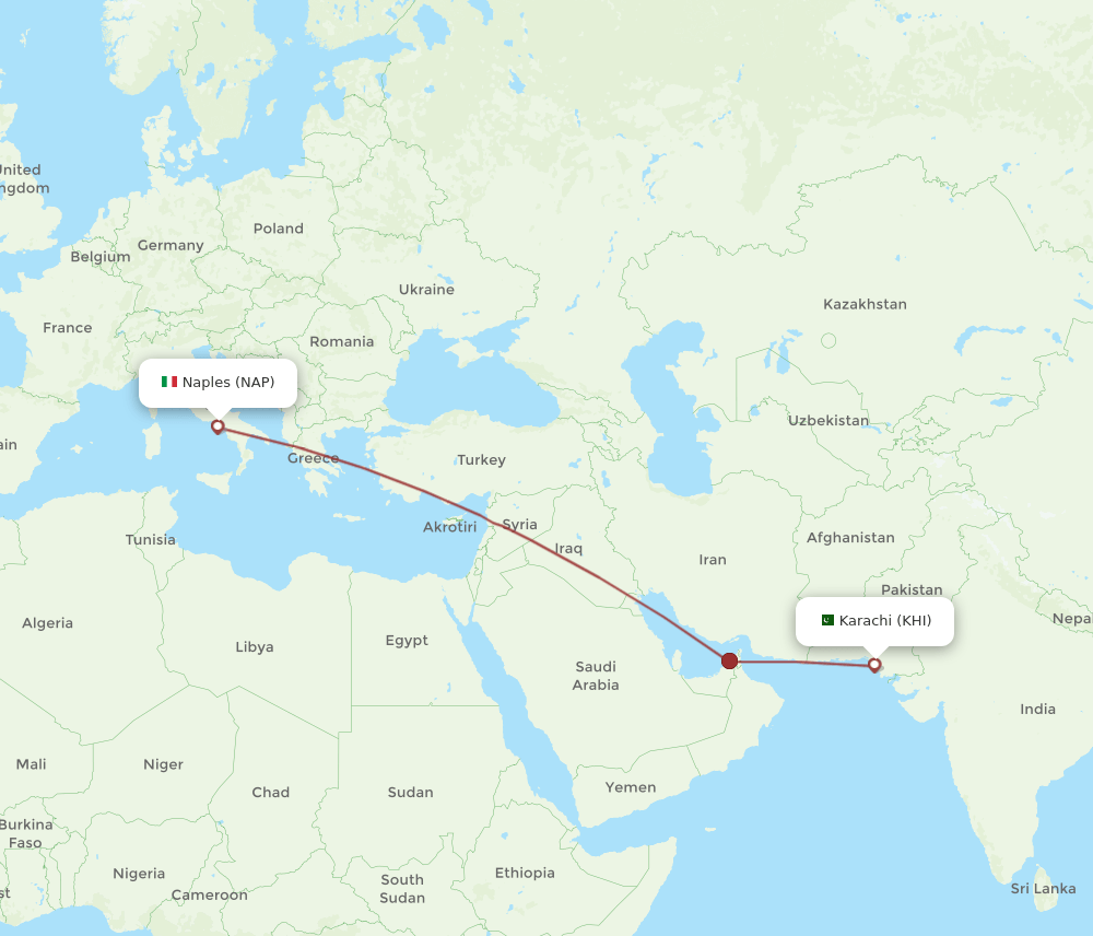 KHI to NAP flights and routes map