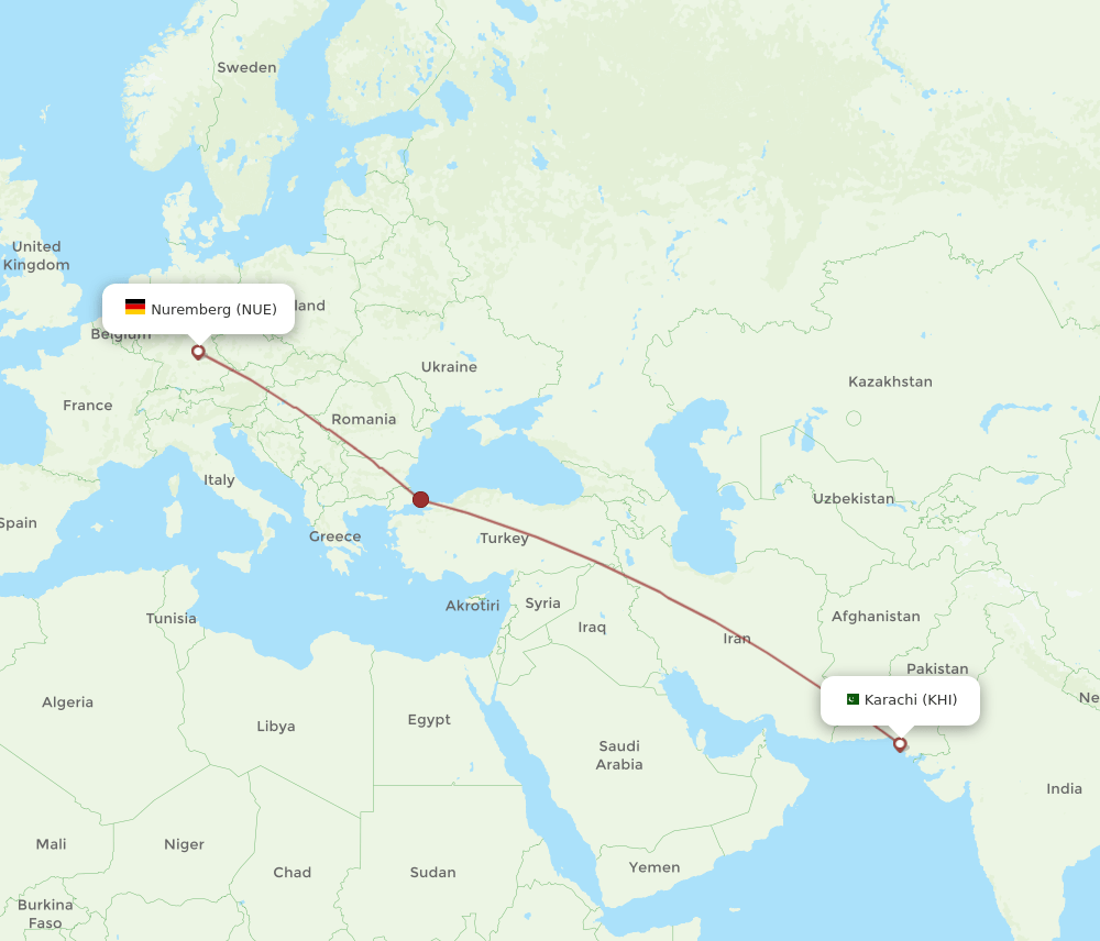 KHI to NUE flights and routes map