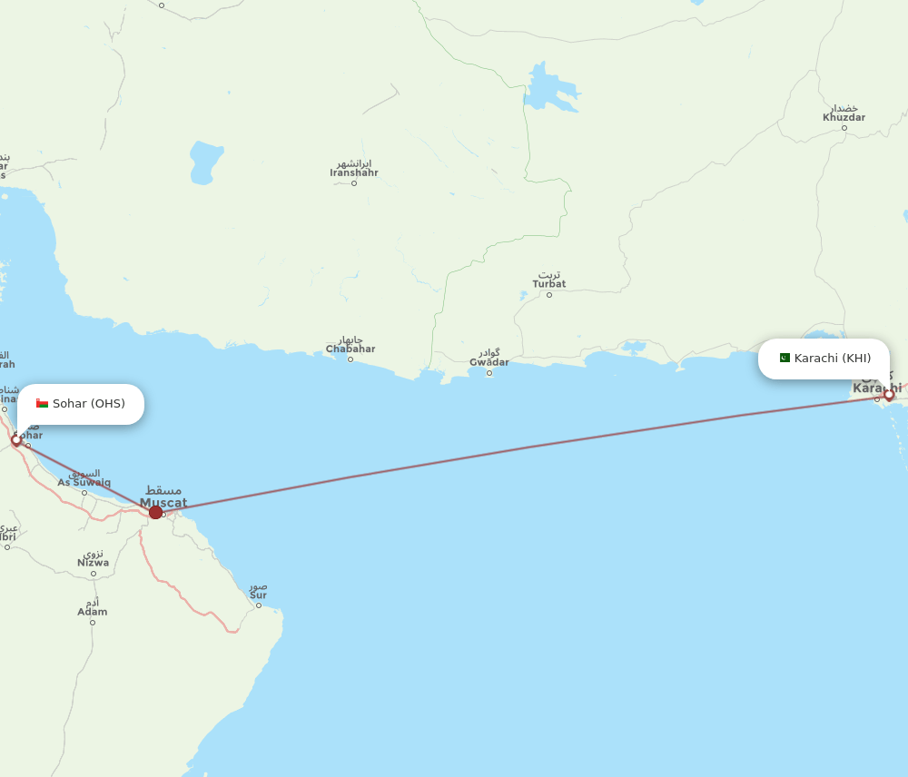 OHS to KHI flights and routes map