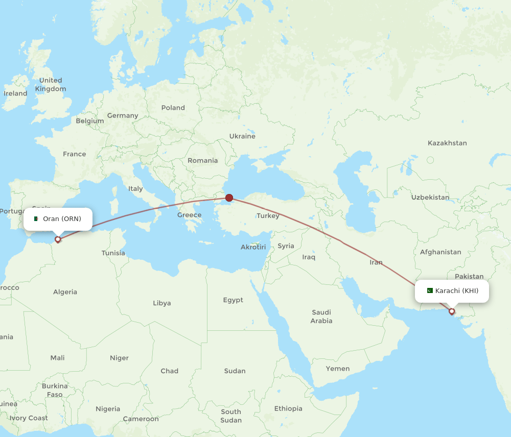 ORN to KHI flights and routes map