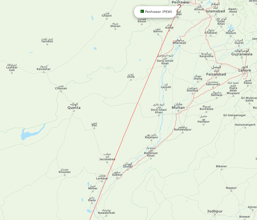 KHI to PEW flights and routes map