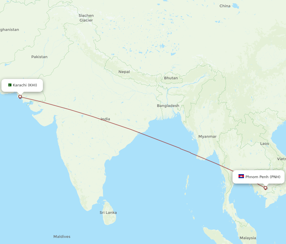 KHI to PNH flights and routes map