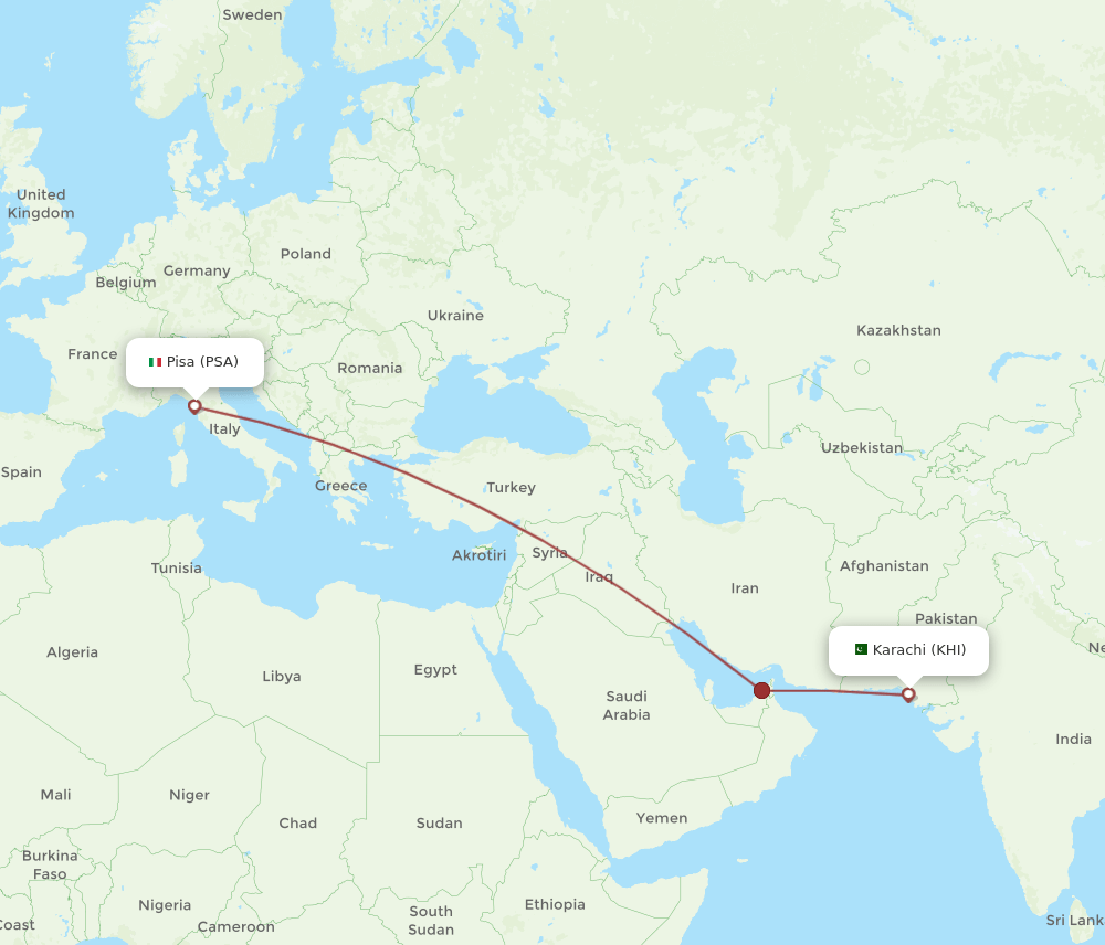 KHI to PSA flights and routes map
