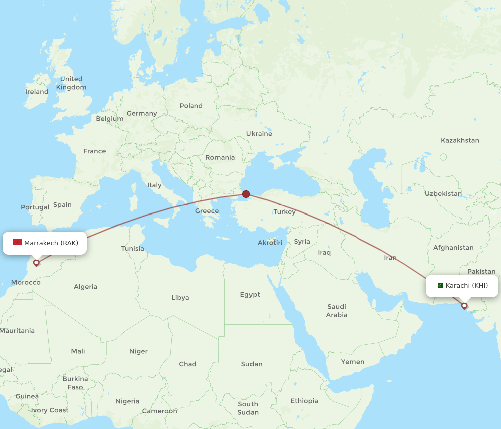 KHI-RAK flight routes