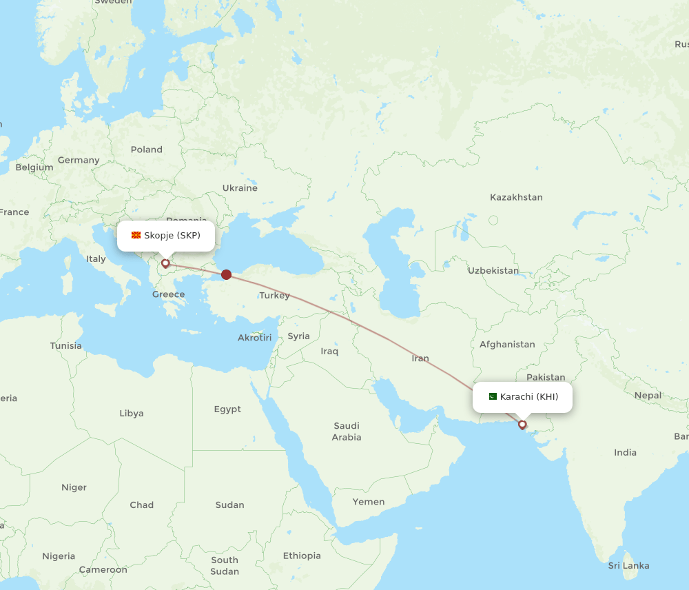 KHI to SKP flights and routes map