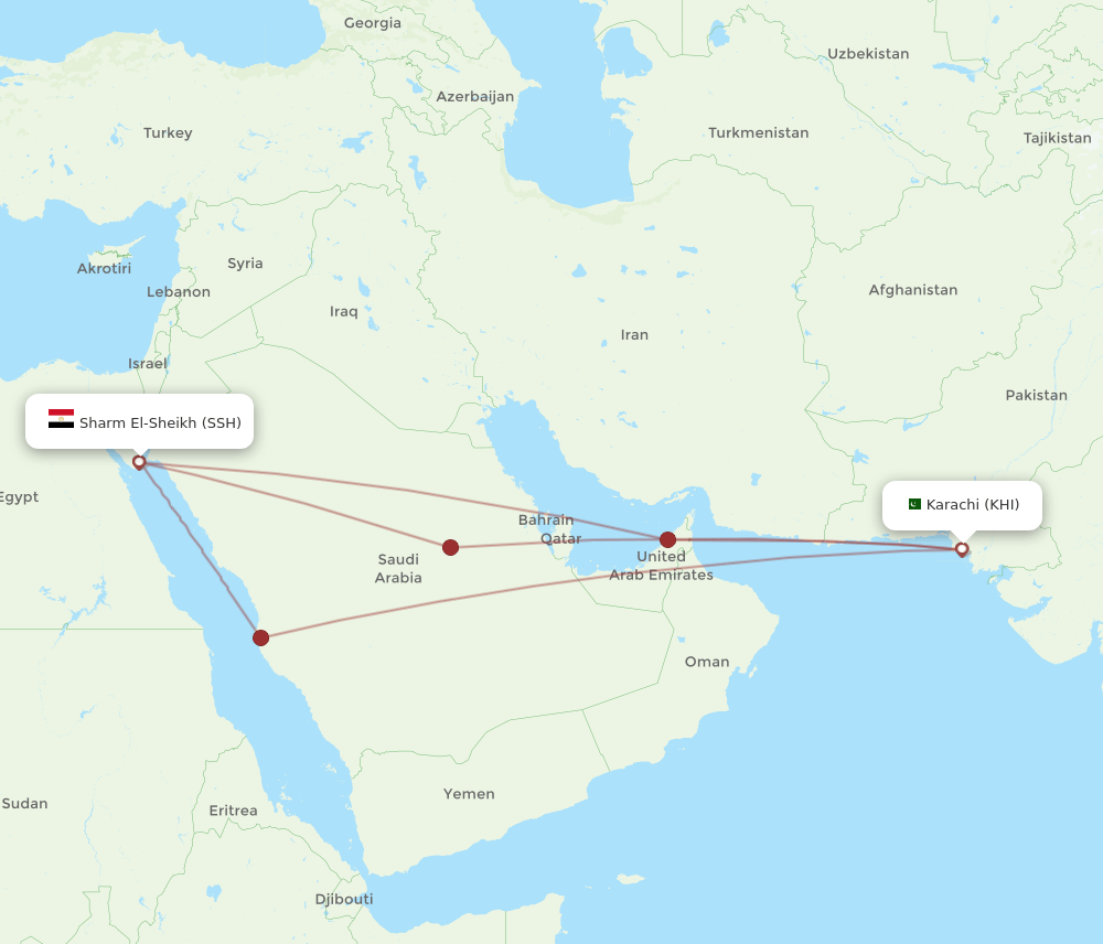 KHI to SSH flights and routes map