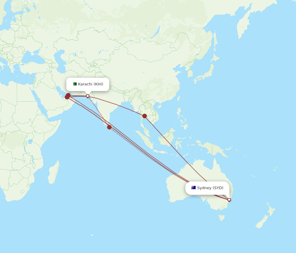 KHI-SYD flight routes
