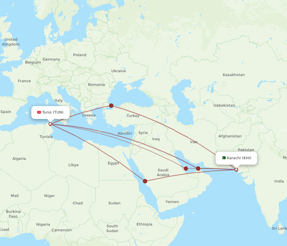 KHI-TUN flight routes