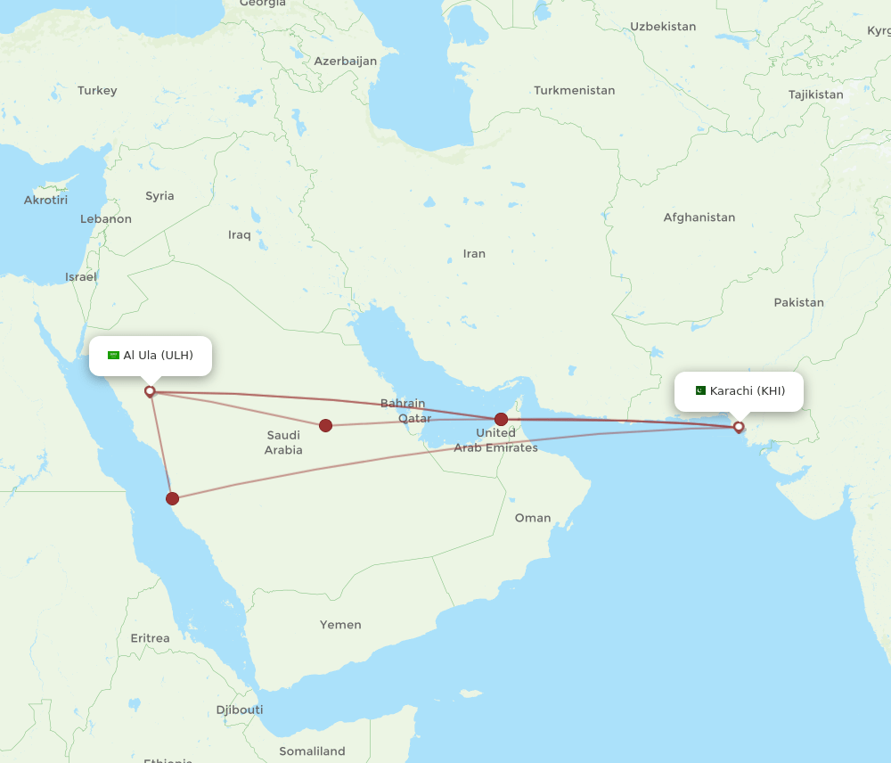 KHI to ULH flights and routes map