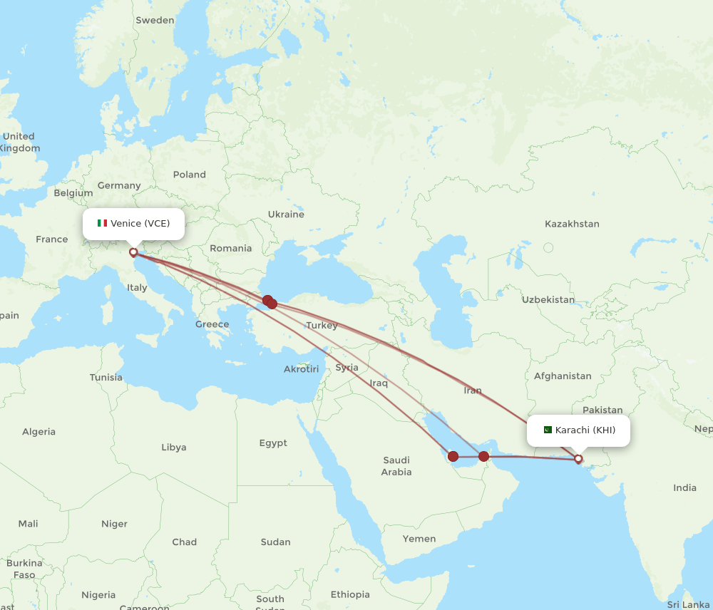 KHI-VCE flight routes