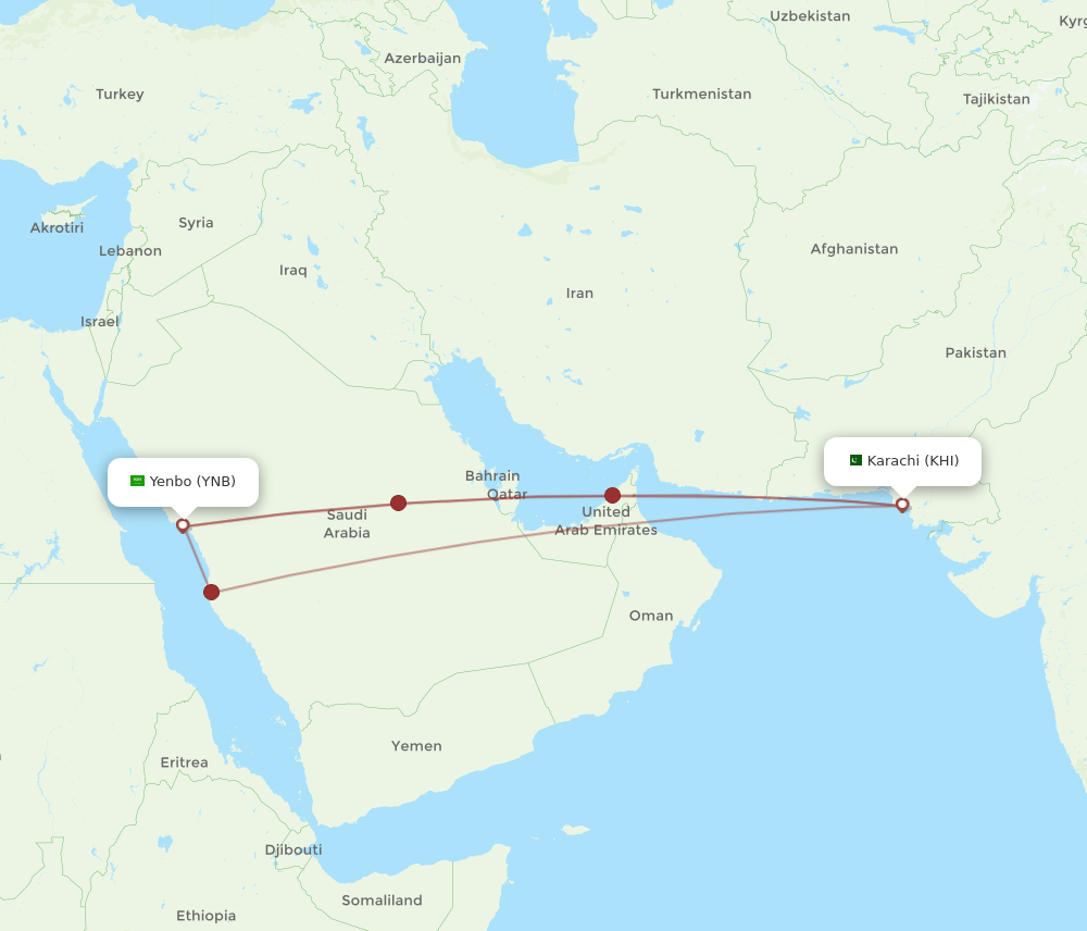 KHI-YNB flight routes