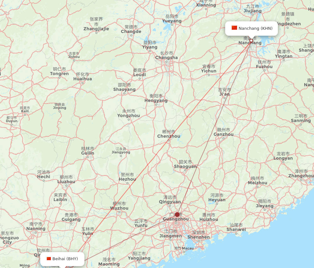 KHN-BHY flight routes