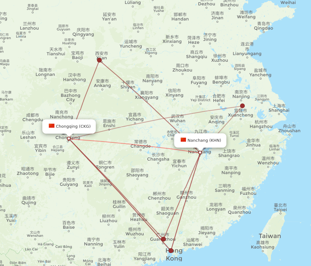 KHN to CKG flights and routes map
