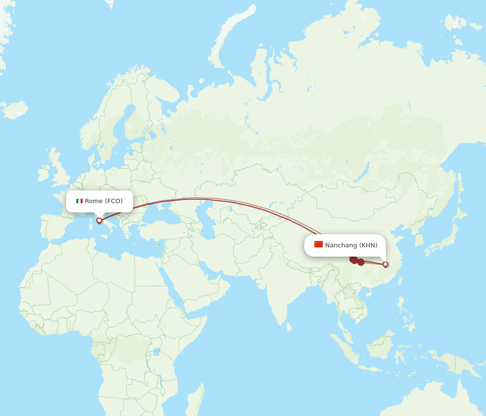 KHN to FCO flights and routes map