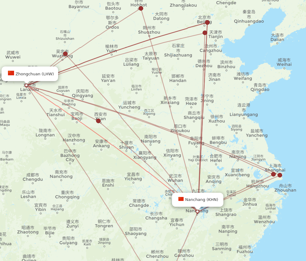 KHN to LHW flights and routes map