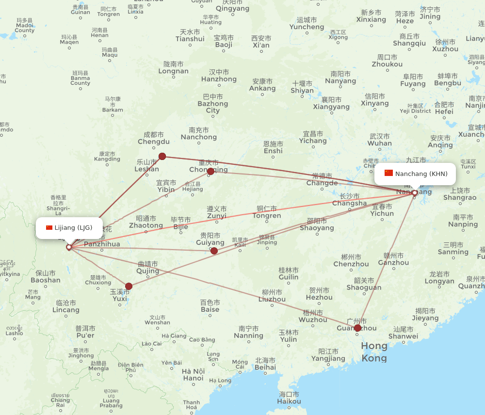 KHN-LJG flight routes