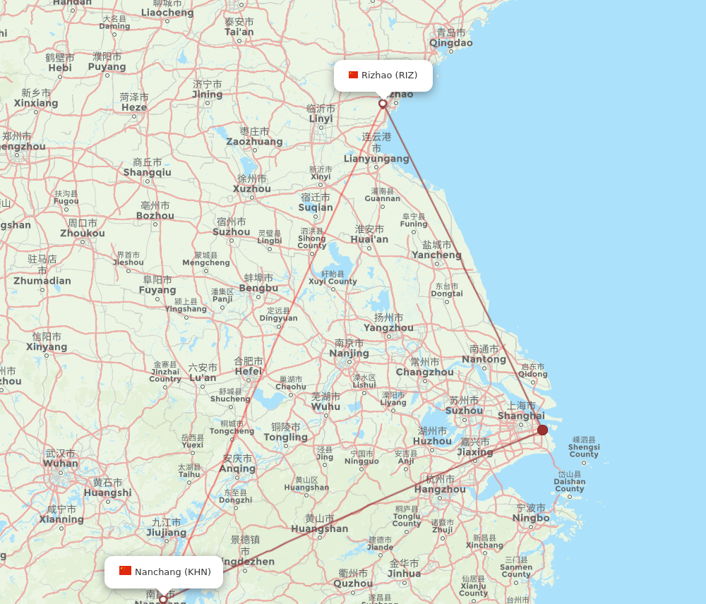 RIZ to KHN flights and routes map