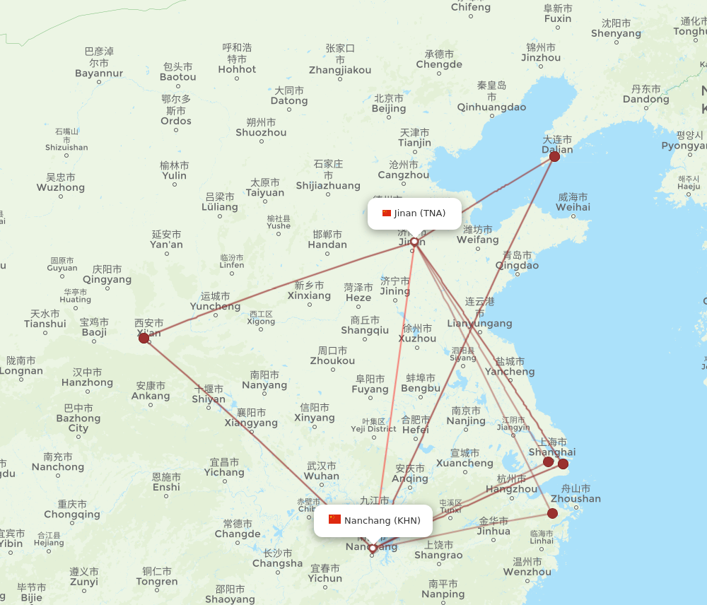 KHN to TNA flights and routes map