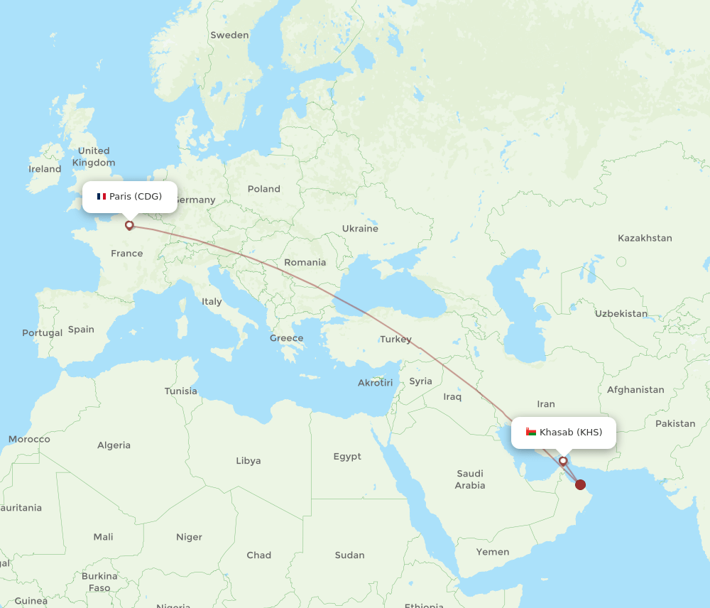 KHS-CDG flight routes