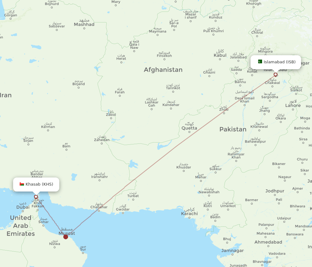 Islamabad - Khasab route map and flight paths