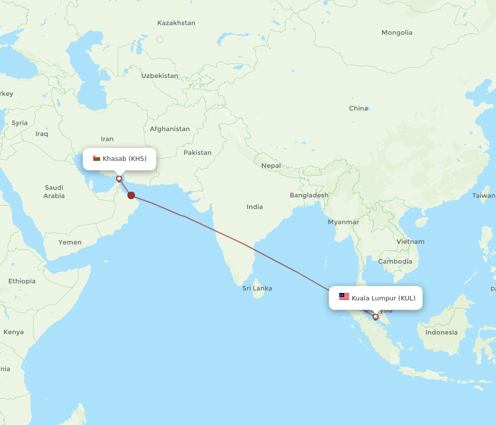 KHS to KUL flights and routes map