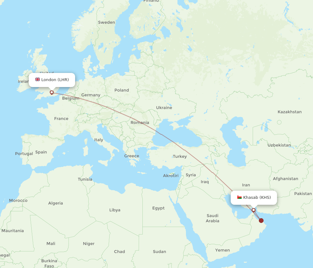 KHS-LHR flight routes