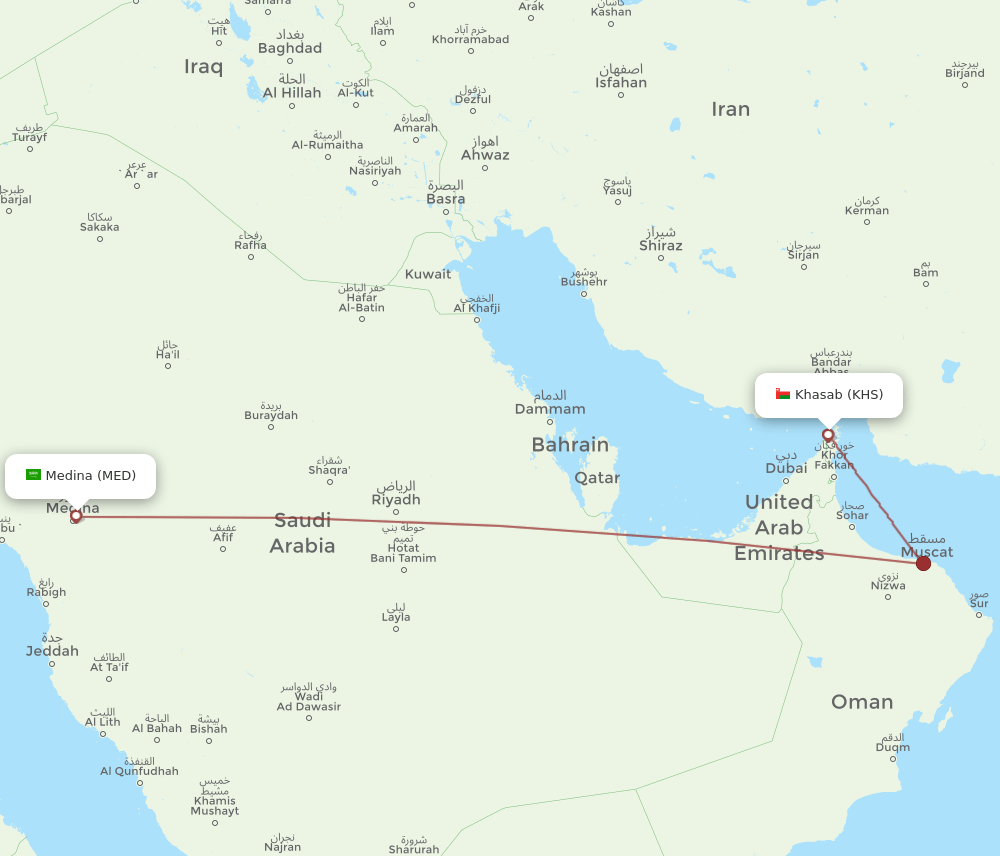 Madinah - Khasab route map and flight paths