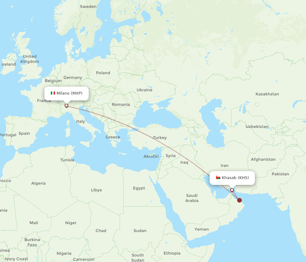 KHS-MXP flight routes